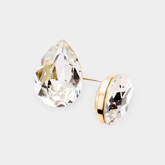 Clear Teardrop Crystal Gold Earrings - Picture 1 of 5